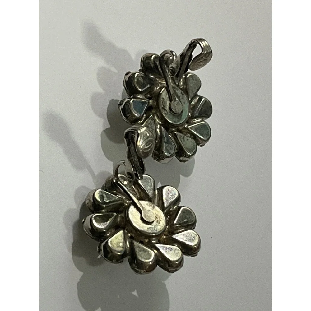 Vintage Rhinestones Clip On Earrings Jewelry Dressy Ice Classic Flowers Circles‎